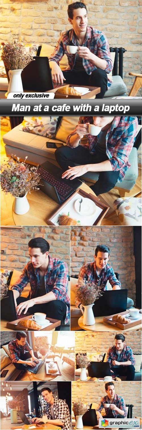 Man at a cafe with a laptop - 7 UHQ JPEG