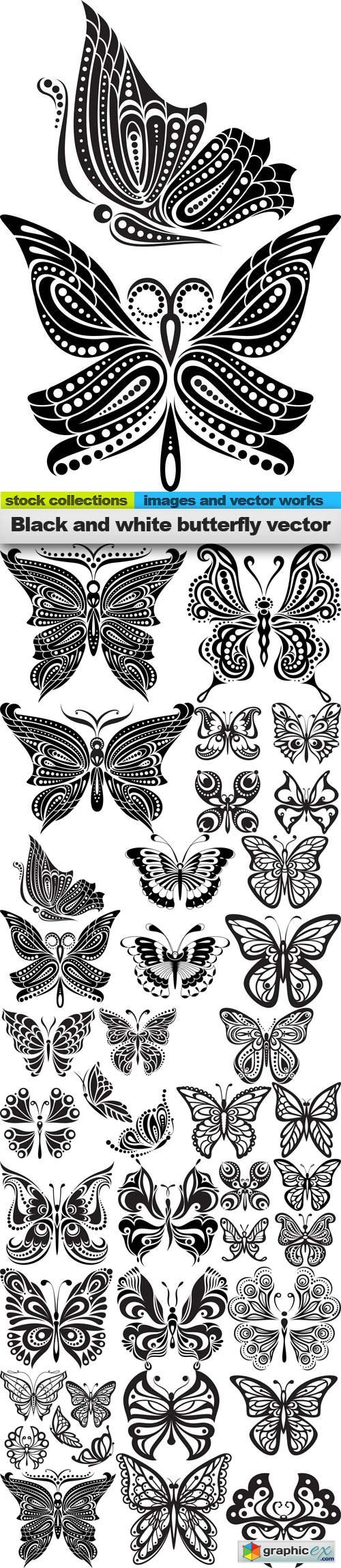 Black and white butterfly vector, 15 x EPS