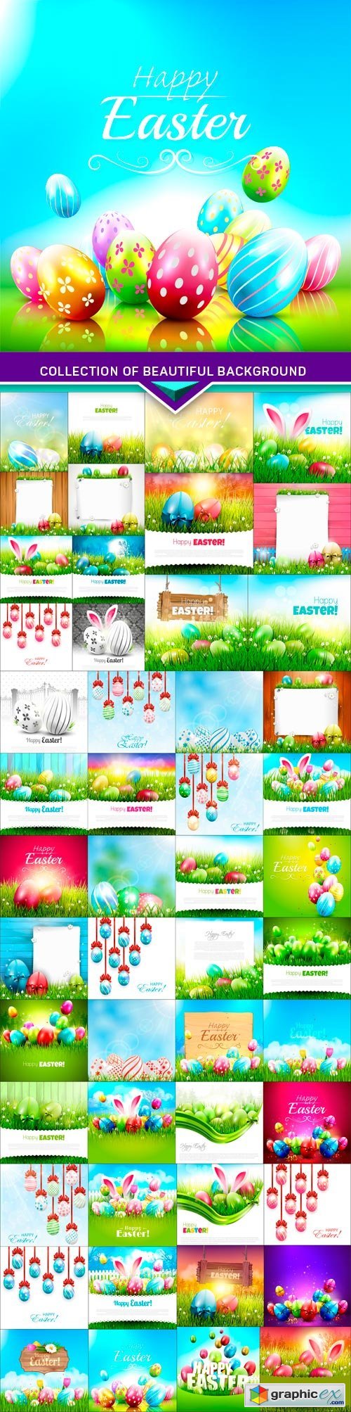 Collection of beautiful background and easter colorful eggs 50x EPS
