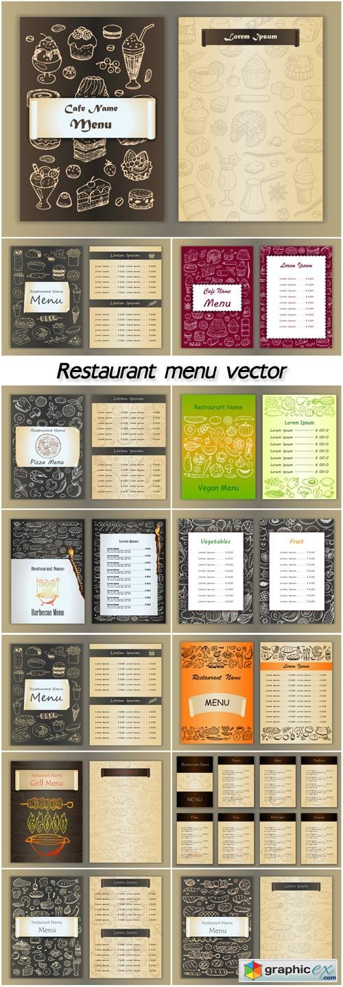  Restaurant menu with hand drawn doodle elements