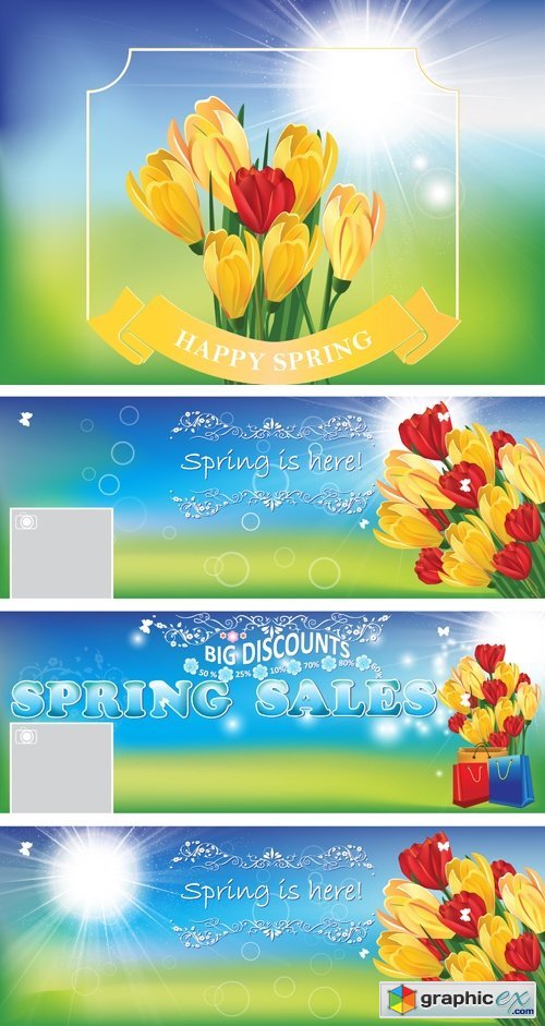 Spring Flowers Banners Vector 2