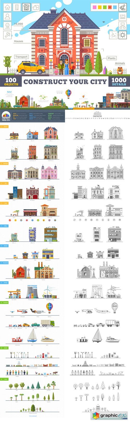  Construct your city, flat vector KIT 