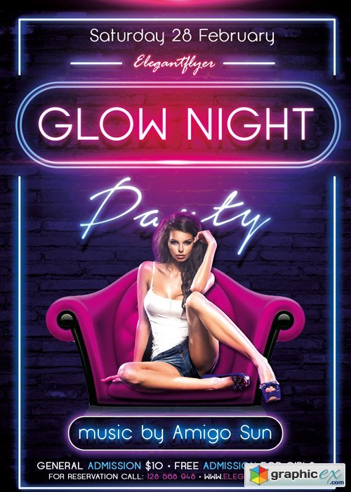  Glow Night Party Flyer PSD Template + Facebook Cover