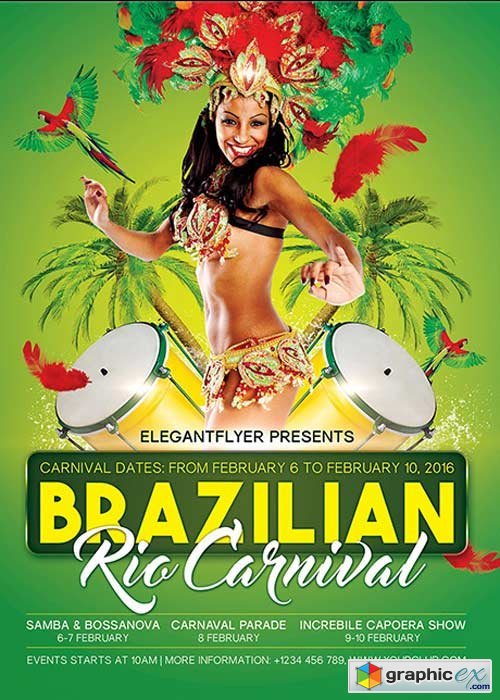  Brazilian Rio Carnival Flyer PSD Template + Facebook Cover