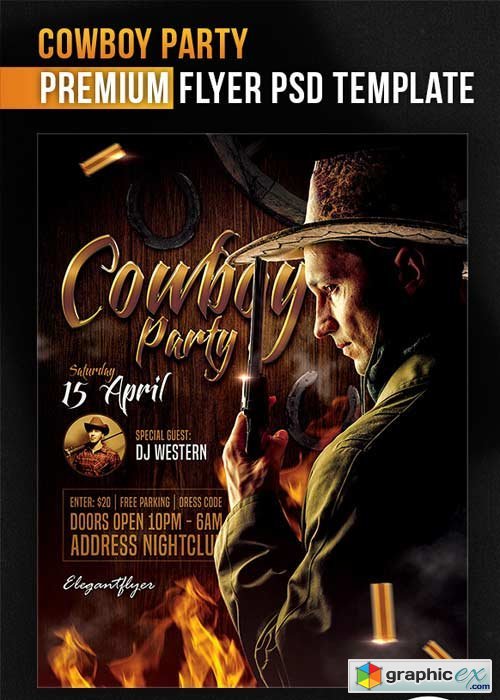 Cowboy Party Flyer PSD Template + Facebook Cover