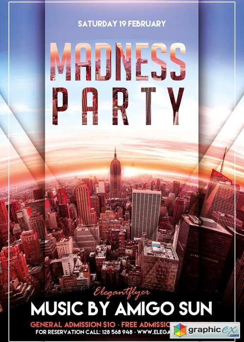  Madness Party Flyer PSD Template + Facebook Cover