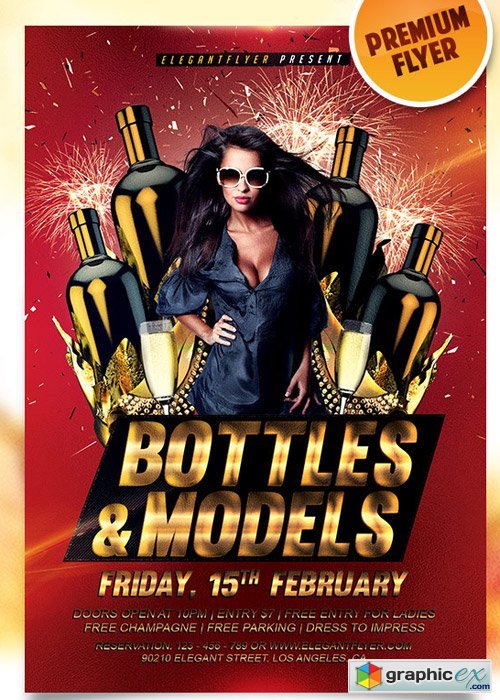  Bottle and Models Flyer PSD Template + Facebook Cover