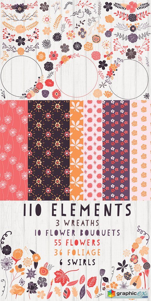 Floral Clipart & Pattern Bundle Set
