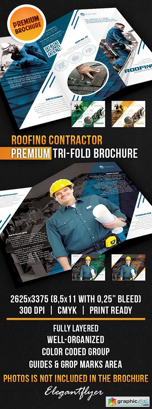 Roofing Contractor Tri-Fold Brochure PSD Template