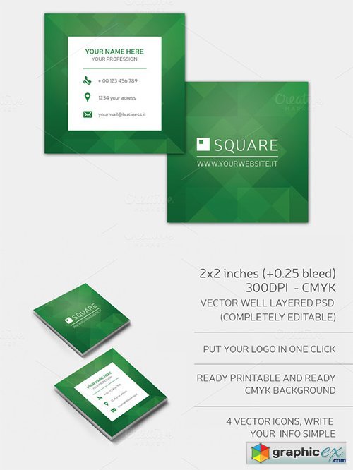 Square Green Business Card