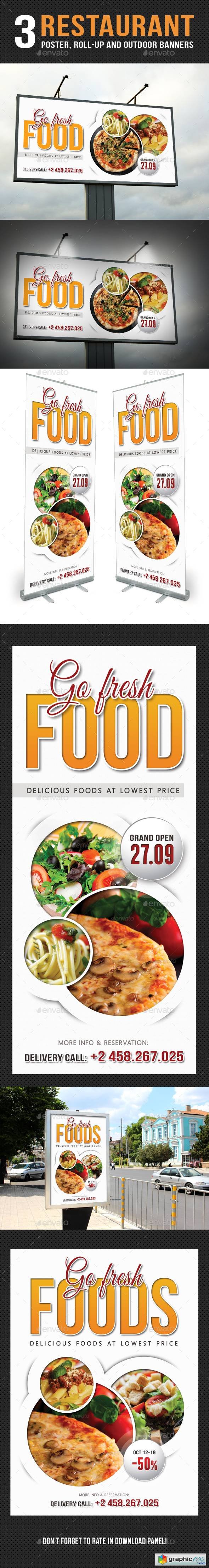 3 in 1 Restaurant Food Poster and Banners Bundle