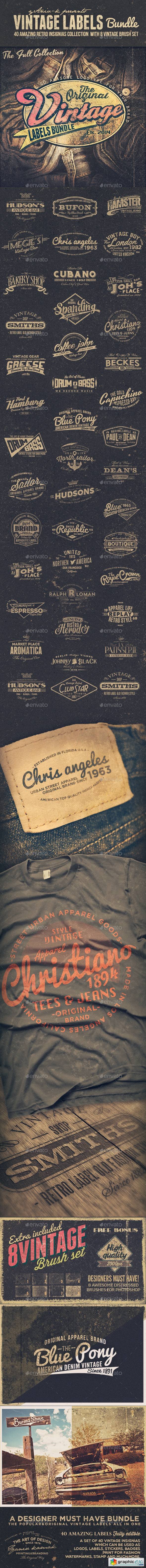 40 Vintage Labels Insignias Logos Bundle