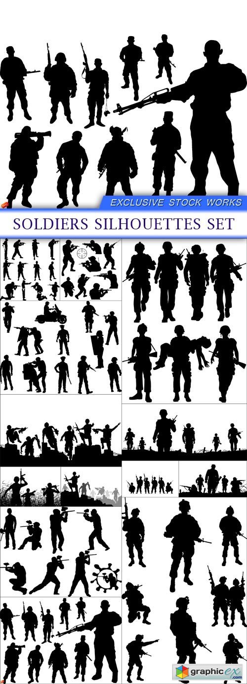 Soldiers Silhouettes Set 13X EPS