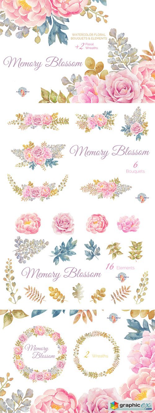 Memory Blossom Watercolor Clipart