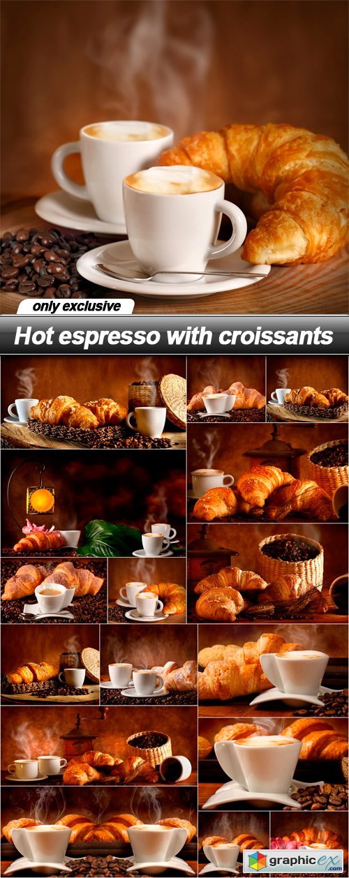 Hot espresso with croissants - 16 UHQ JPEG