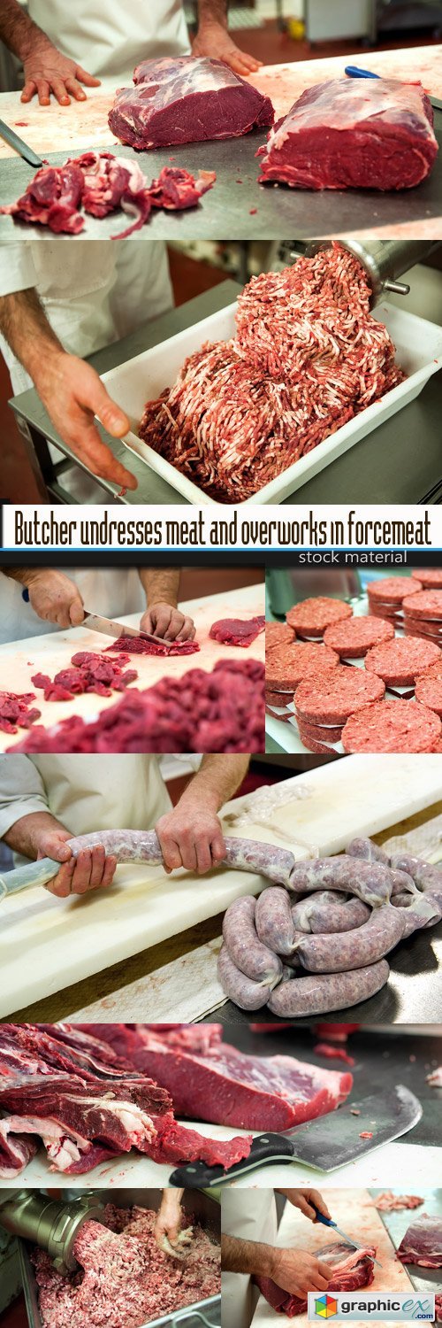 Butcher undresses meat and overworks in forcemeat