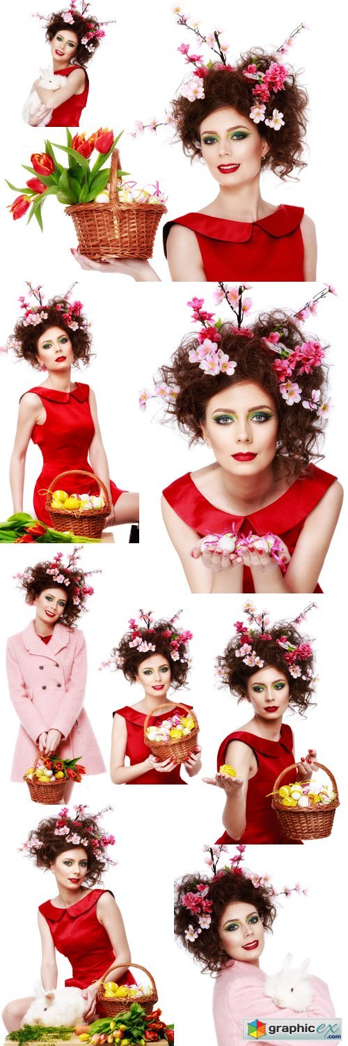 Spring Girl with Fashion Hairstyle, Easter Woman