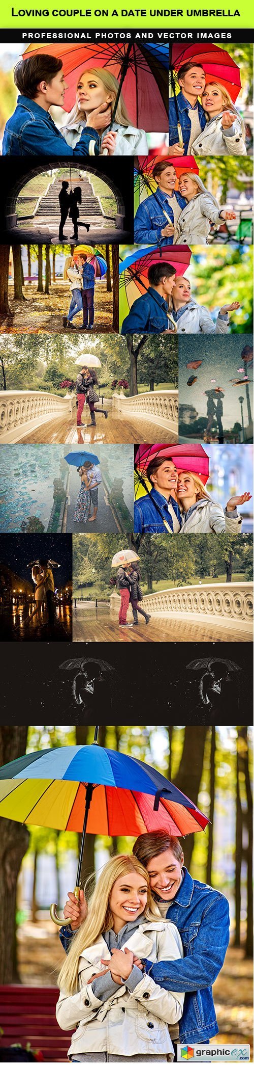 Loving couple on a date under umbrella