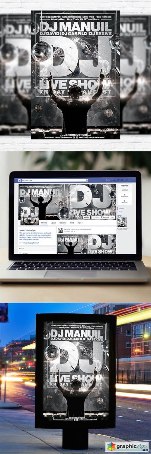 DJ Live Show - Flyer Template + Facebook Cover
