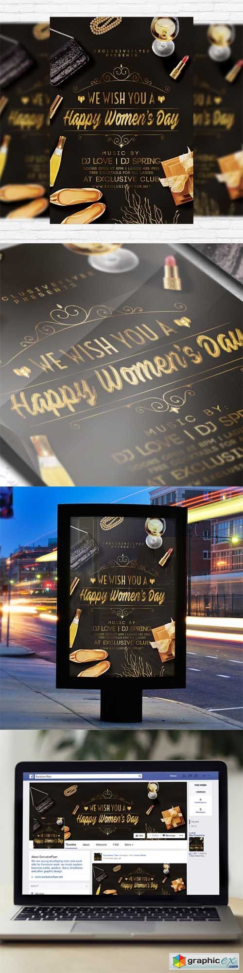Happy Womens Day - Flyer Template + Facebook Cover