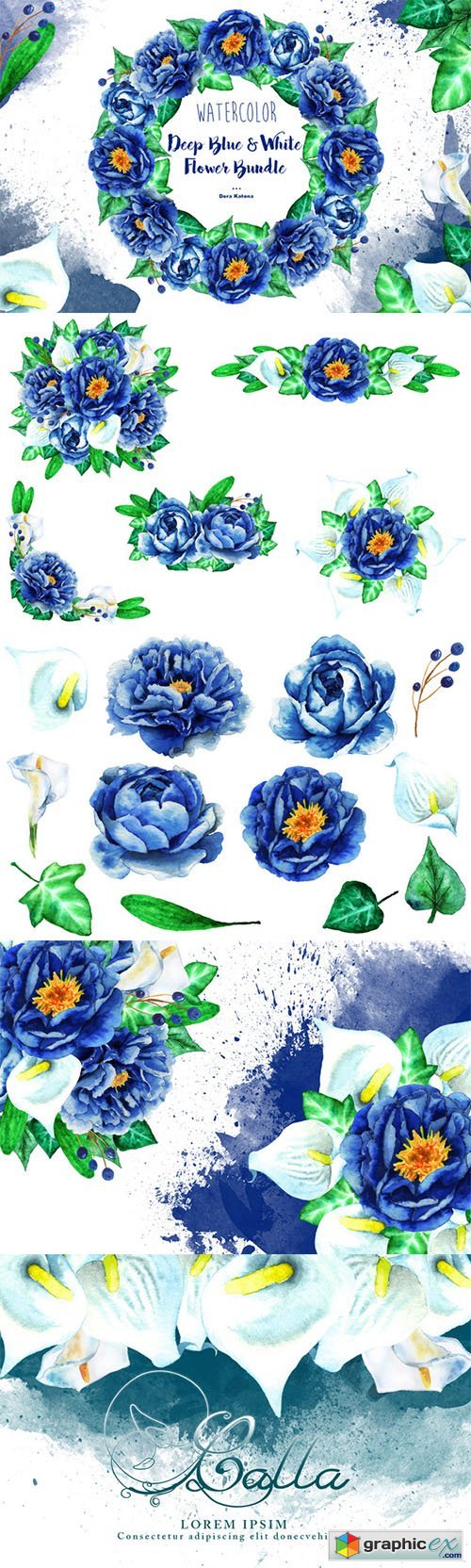 Deep Blue & White Flower Bundle