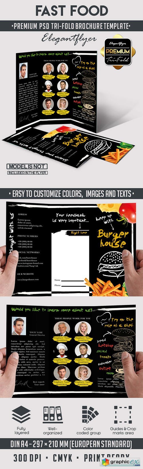 Fast Food Tri-Fold Brochure PSD Template