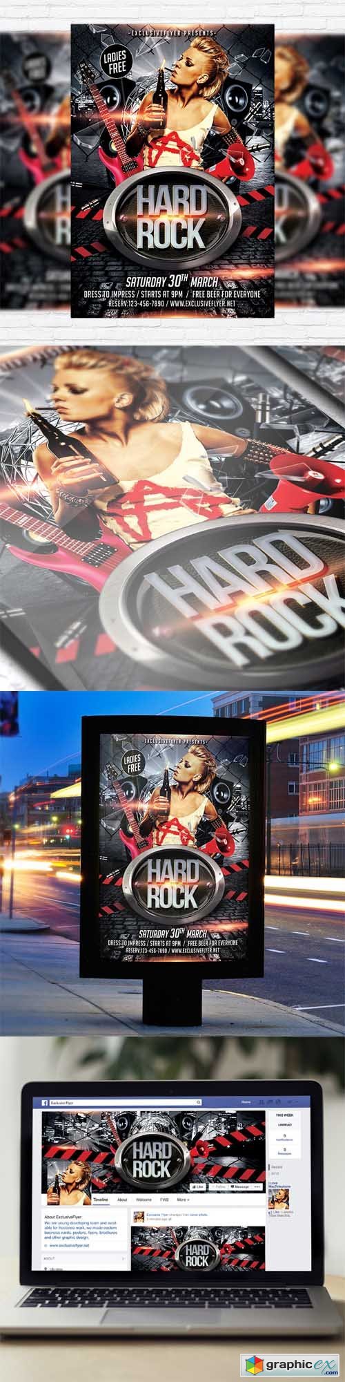 Hard Rock Party - Flyer Template + Facebook Cover