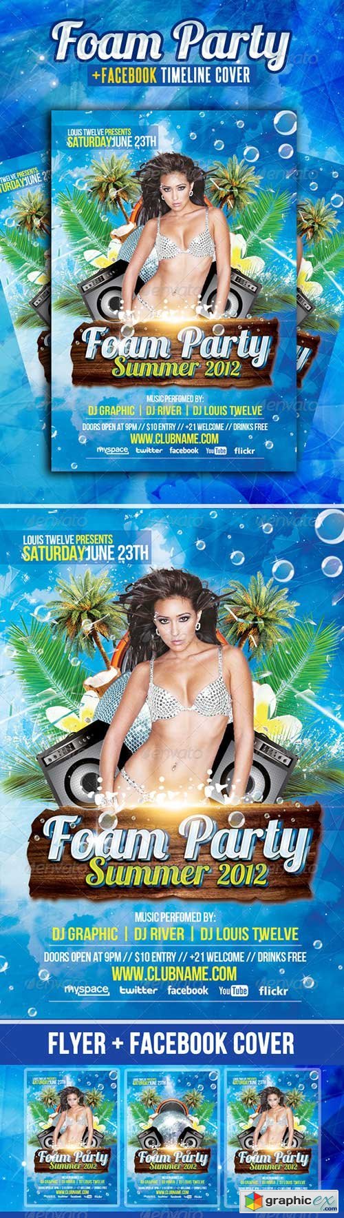 Foam Party Summer Flyer + Facebook Cover