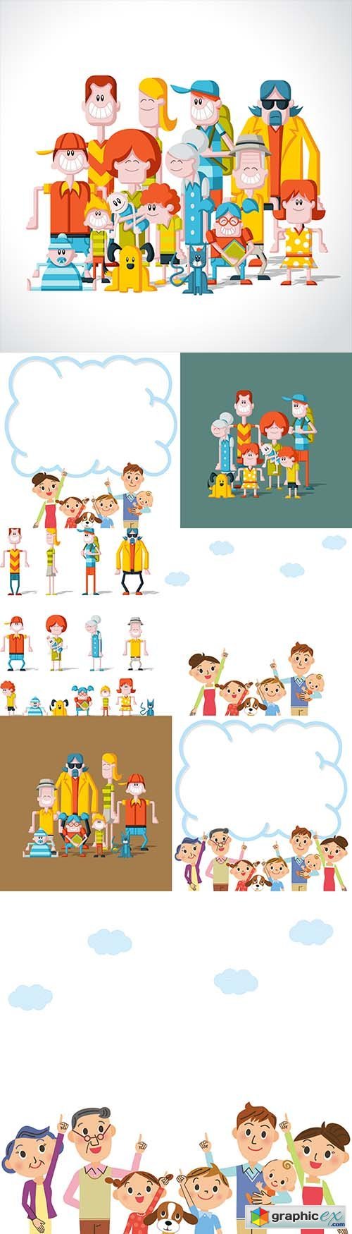 Colorful Happy Cartoon People. Big family