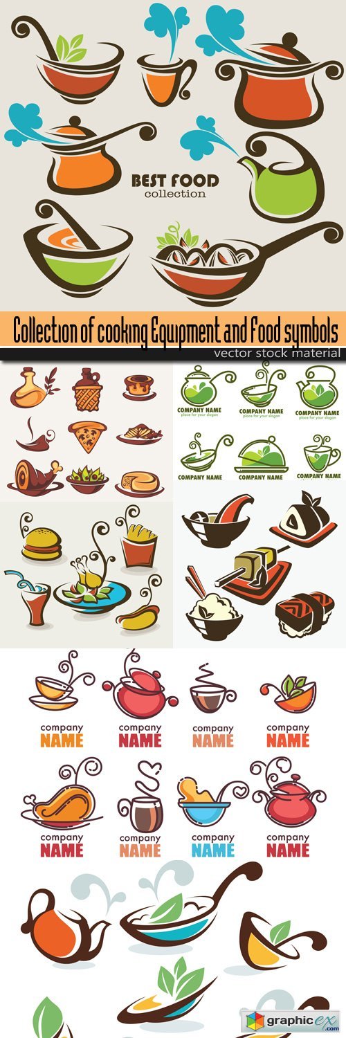 Collection of cooking Equipment and Food symbols