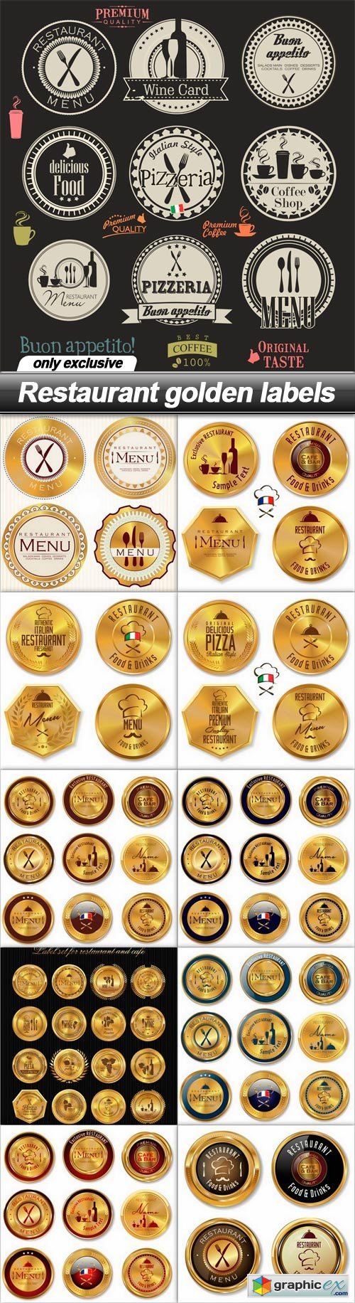 Restaurant golden labels - 11 EPS
