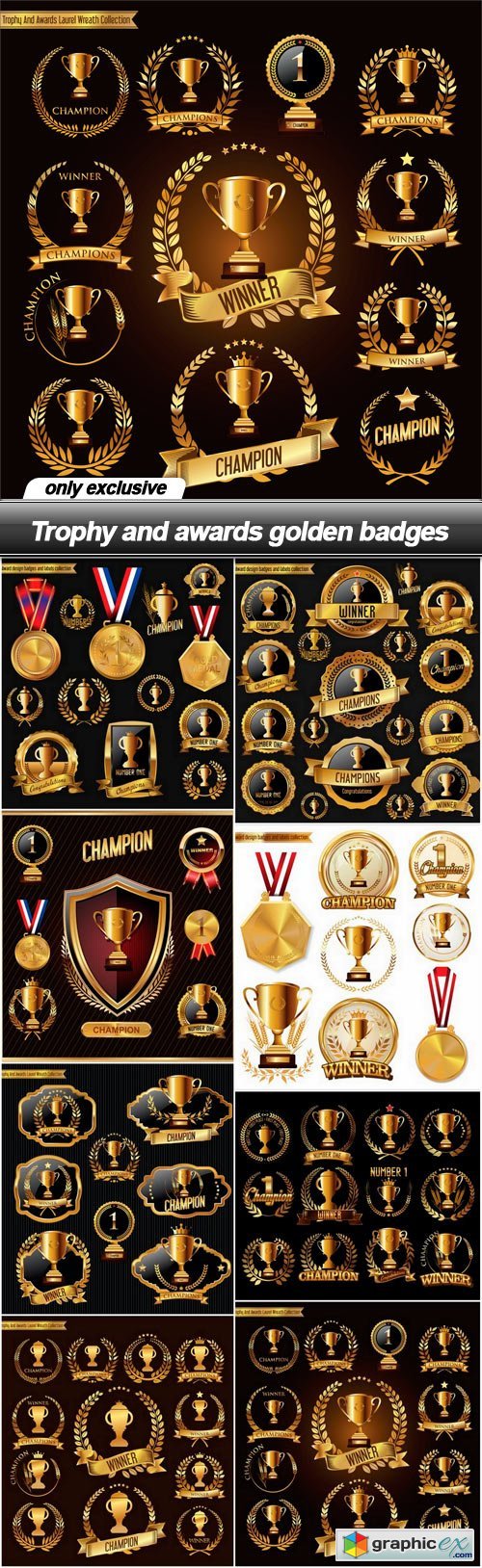 Trophy and awards golden badges - 8 EPS