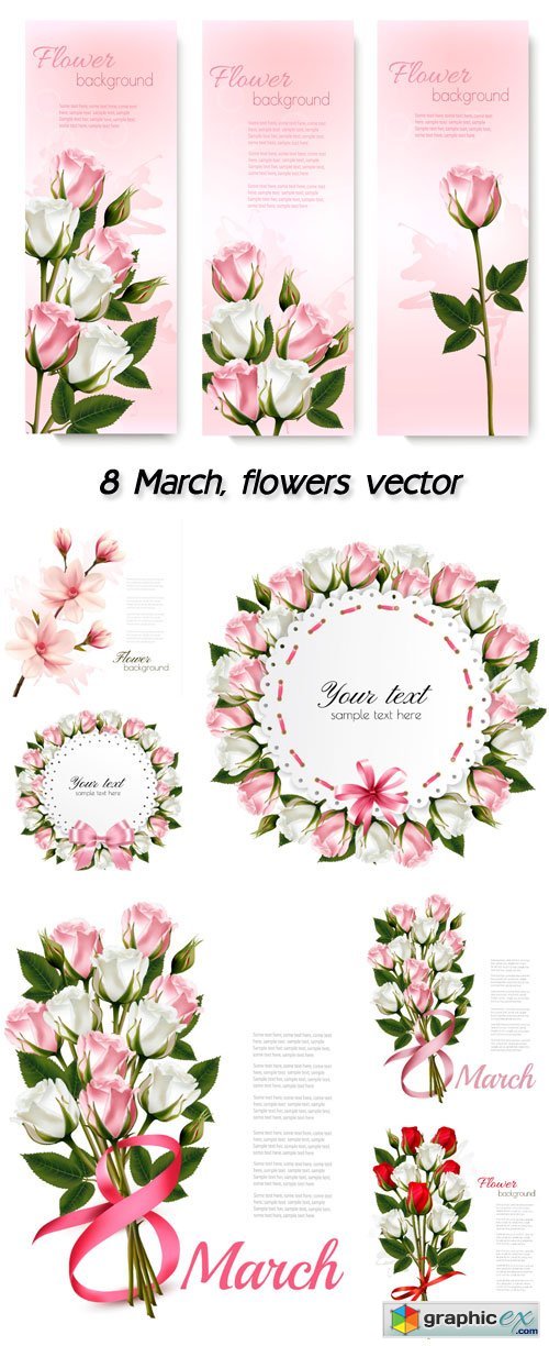 8 March, flowers vector, rose magnolia