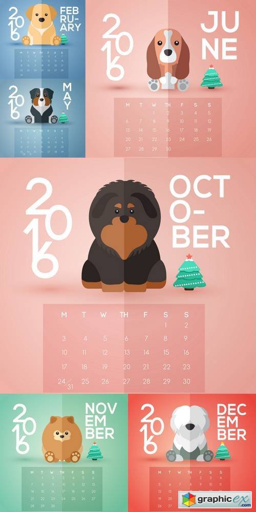 2016 Puppy Calendar - Flat Design