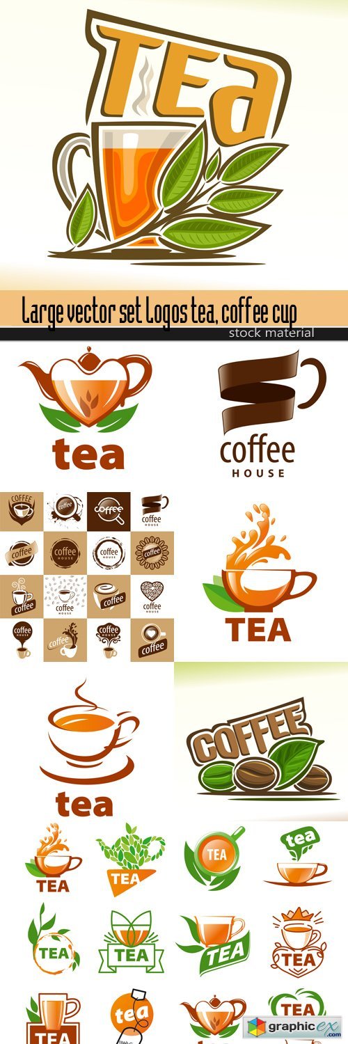 Large vector set Logos tea, coffee cup