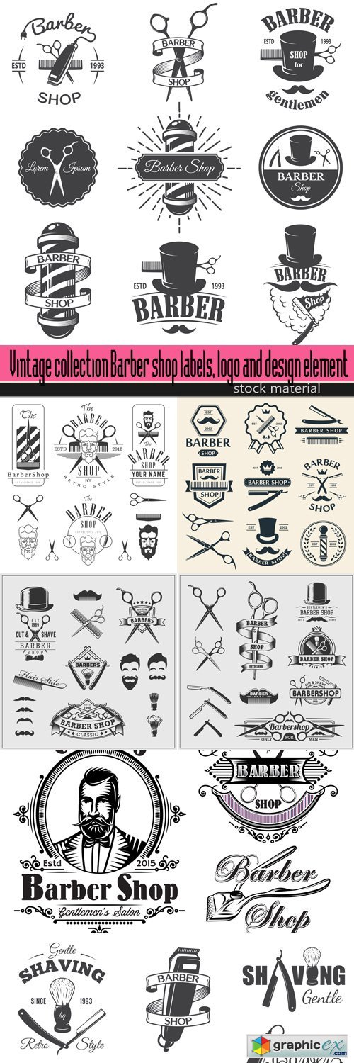 Vintage collection Barber shop labels, logo and design element