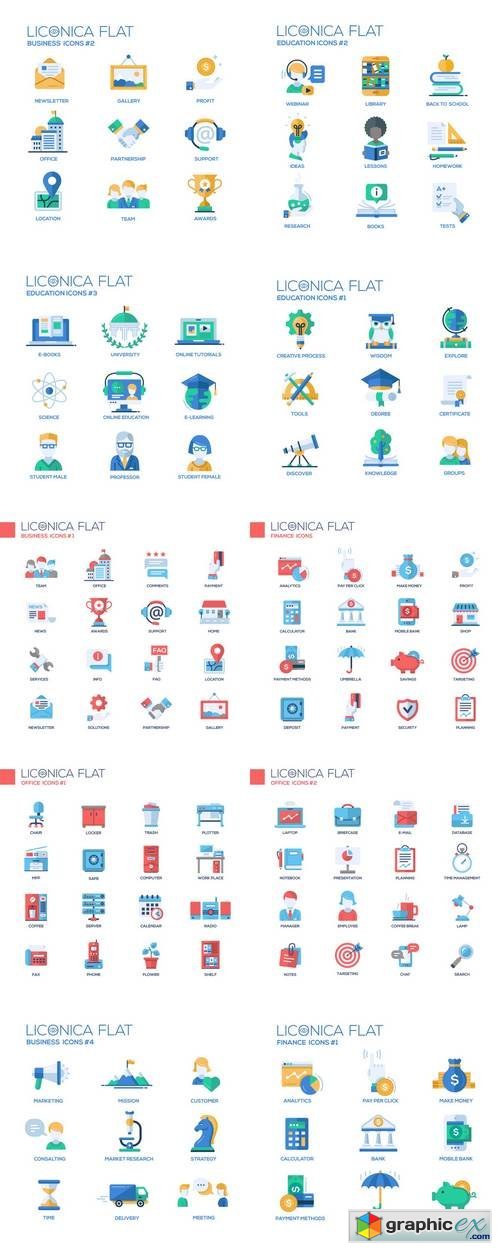 Set of Modern Business Office Flat Design Icons and Pictograms