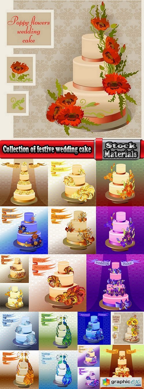 Collection of festive wedding cake birthday celebration vector image 20 EPS