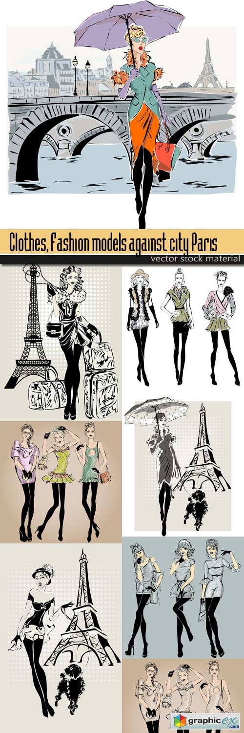 Clothes, Fashion models against city Paris