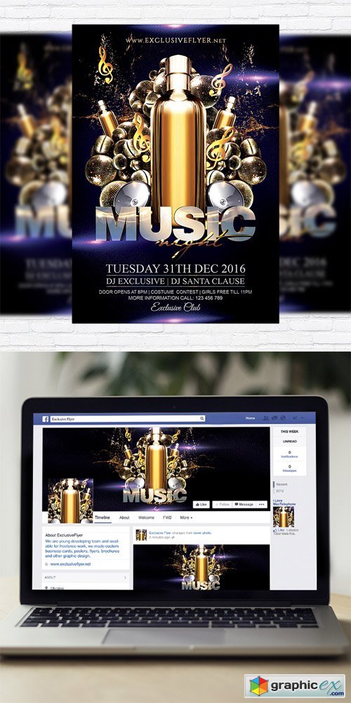 Music Night - Flyer Template + Facebook Cover