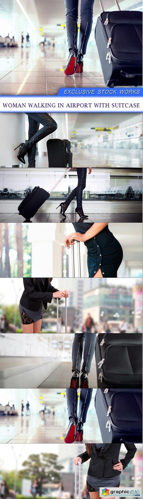 Woman walking in airport with suitcase 7x JPEG