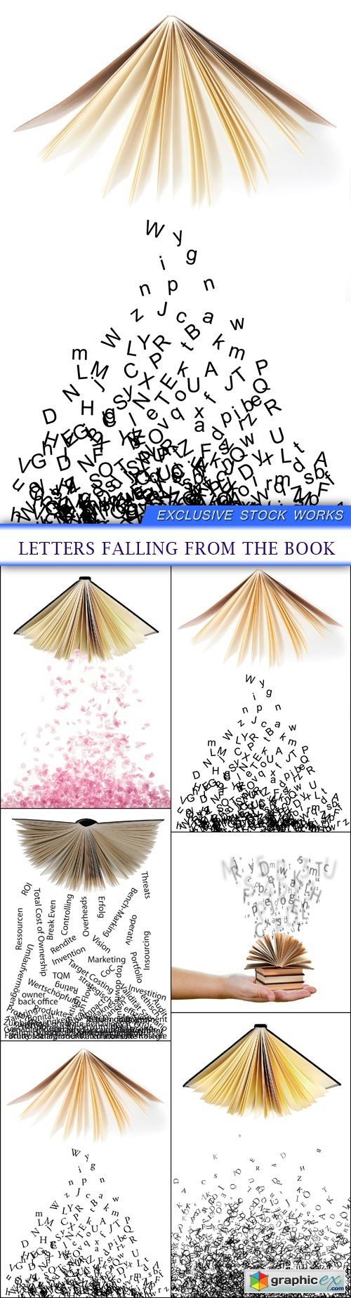 Letters falling from the book 6X JPEG
