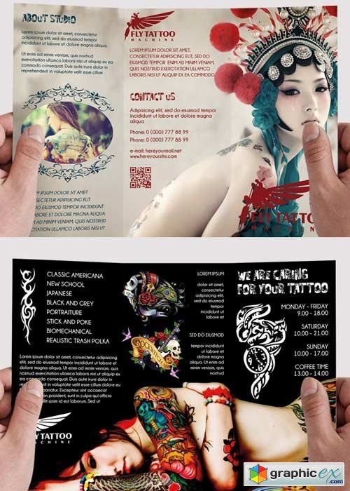 Tattoo Salon Premium Tri-Fold PSD Brochure Template