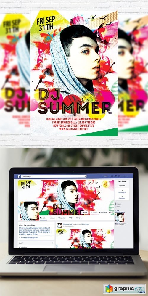 DJ Summer - Flyer Template + Facebook Cover