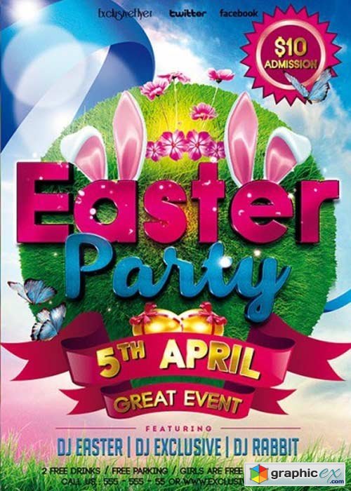 Easter Party V5 Premium Flyer Template + Facebook Cover