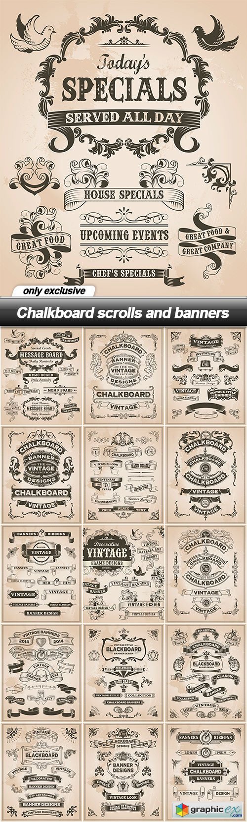 Chalkboard scrolls and banners - 16 EPS