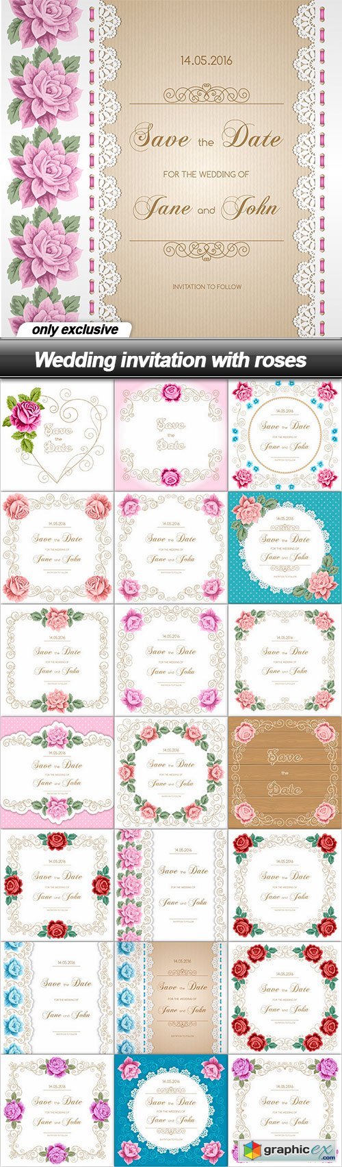 Wedding invitation with roses - 22 EPS