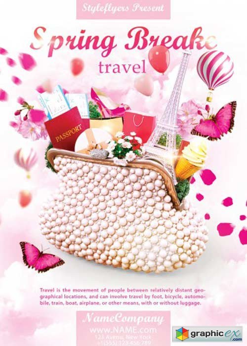 Spring Breake Travel PSD Flyer Template with Facebook Cover