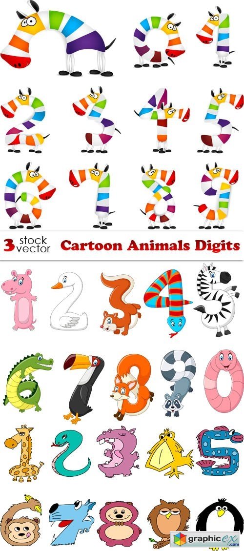 Vectors - Cartoon Animals Digits