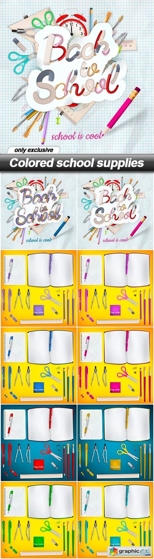Colored school supplies - 10 EPS